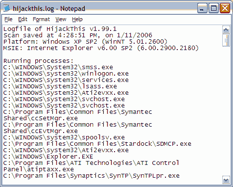 HijackThis screenshot
